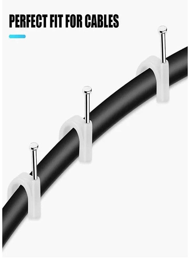bvslf (8 MM,100pcs) Wire Fastener Organizer Circle Cable Clip Tie Holder Protector with Metal Nail for Cable Management, Cord Organizer, Round Wire Clamp for Hanging Cable Fitting on Wall, White Color - Image 2